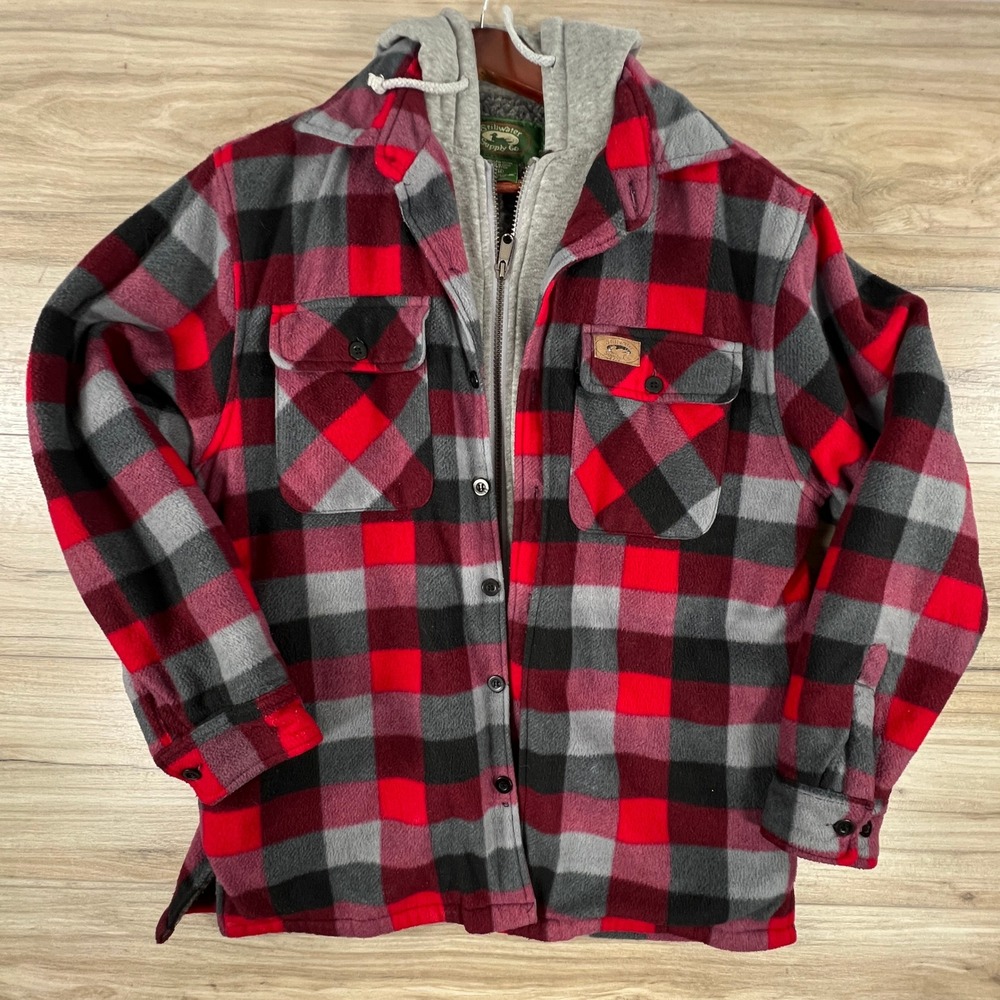 Stillwater Supply Co Mens Red Plaid Fleece Hooded Sherpa Lined Shirt Jacket M